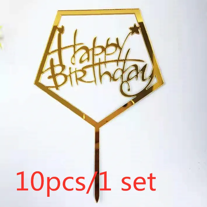 10 Stück Happy Birthday Tortendekoration Gold Acryl Kuchenflagge für Kindergeburtstag Geschenk Tortendekoration Backzubehör – Detail 15