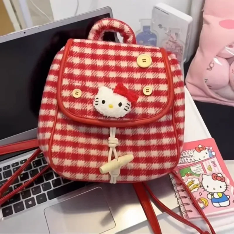 MBTI Plaid Hello Kitty damski plecak na co dzień czerwony Vintage mała lekka modny plecak podróżna 2024 nowa luksusowa damska torba