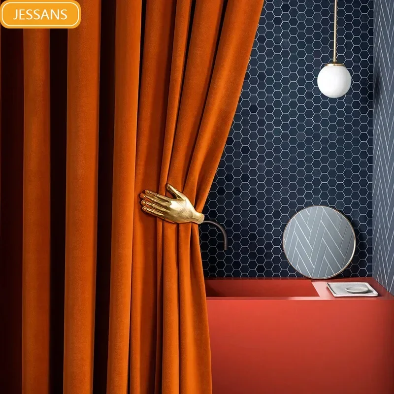 

Custom Orange Australian Wool Velvet Thickened Blackout Velvet Curtains for Living Room Bedroom Balcony Floating Window