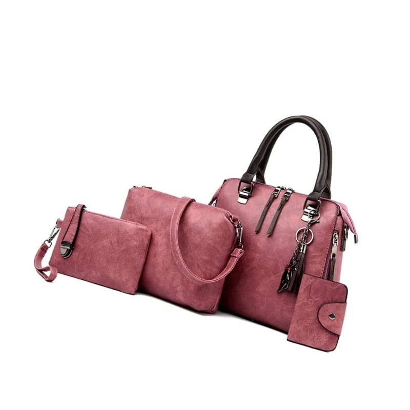 4-in-1 PU-leren handtassenset met crossbodytas Walelt-portemonnee voor moderne vrouwen