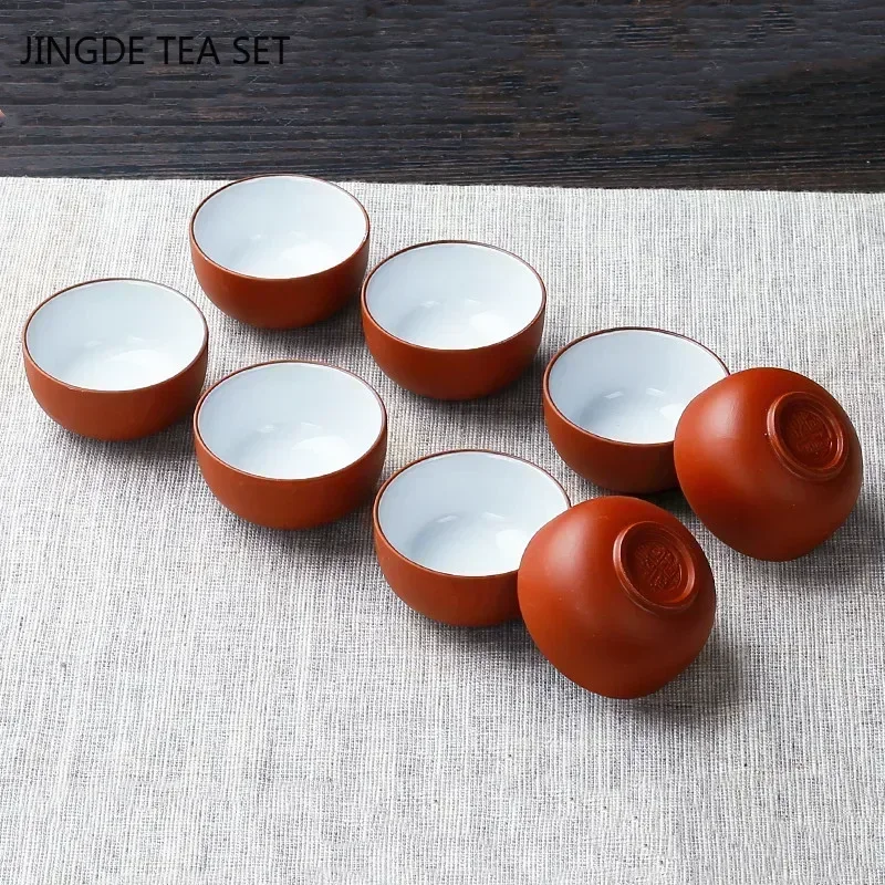 Yixing Handmade Teacup De Argila Roxa, Dahongpao Tea Bowl, Viagem Portátil Pu\'er Master Cup, Autêntico Zisha Tea Set, 8 pcs por conjunto