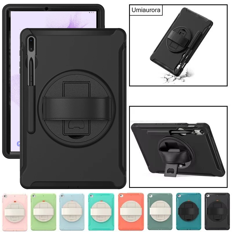 

For Samsung Tab S8 S9 S10 Ultra 14.6 inch SM-X920 X910 X900 Shockproof Silicon PC Tablet Funda Hand Strap Stand Armor Case Cover