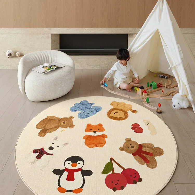 Cute Animal Cartoon Monster Round Rug Colorful Pattern Soft Non-slip Playful Cheerful Kids Room Play Area Home Decor Mat