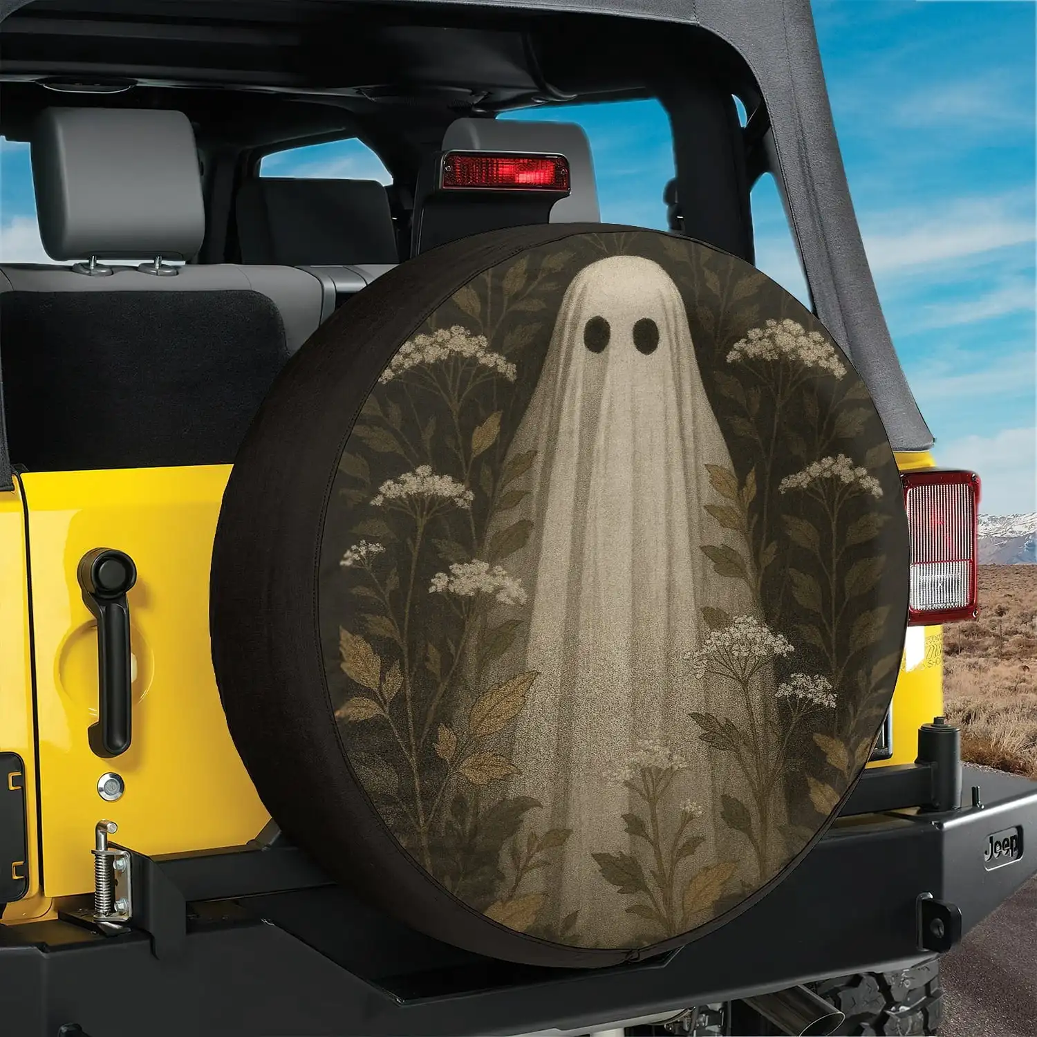 Vintage Halloween Spooky Floral Spare Tire Cover Without Backup Camera Hole