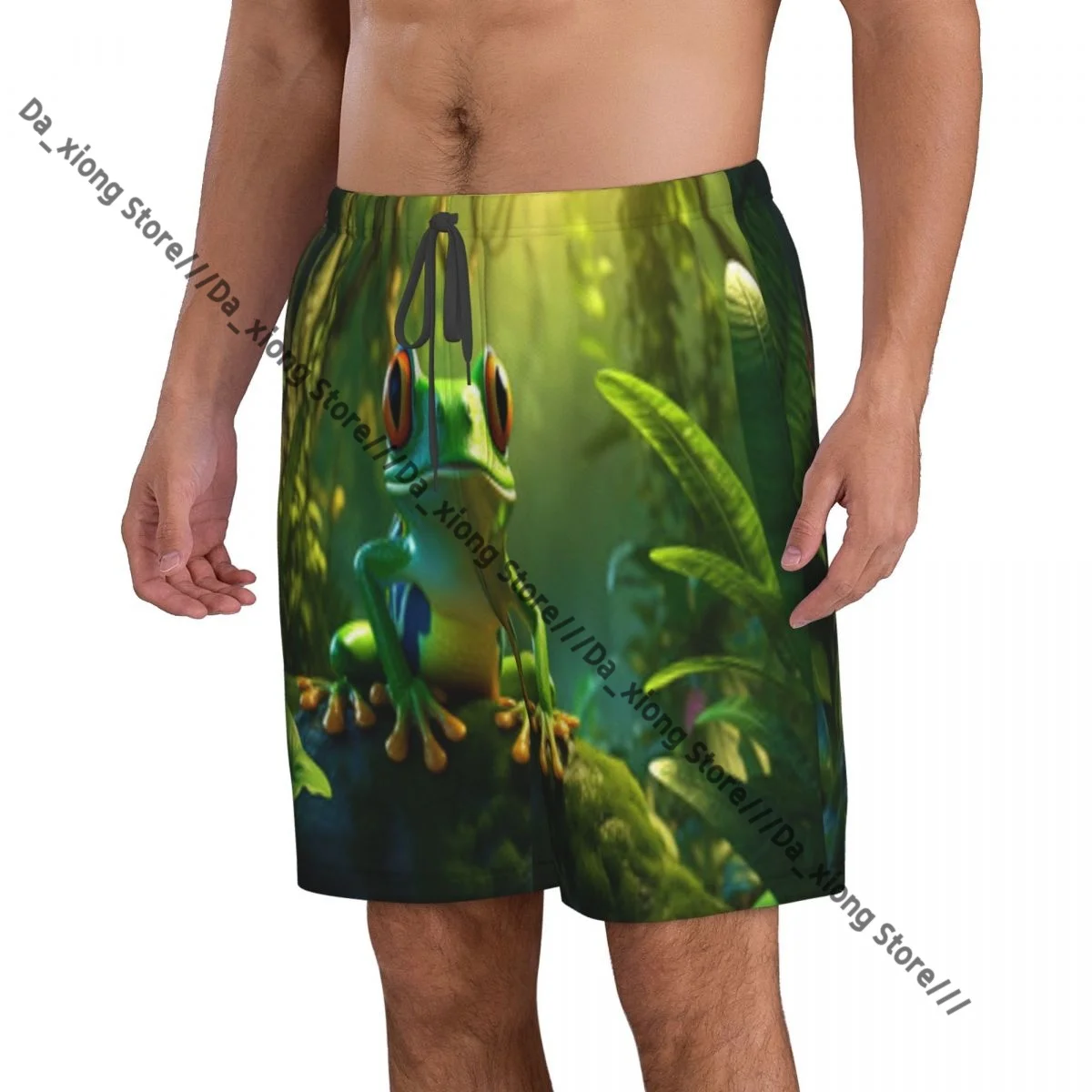 Anthropomorphic Frog With Tropical Forest Quick Dry Swimming Shorts For Men Swimwear Swimsuit Trunk Bathing Beach Wear