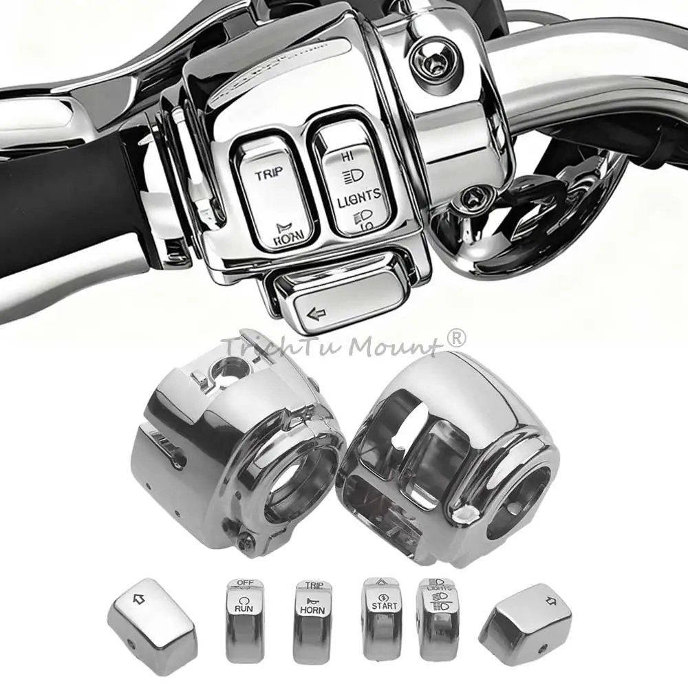 

Motorcycle Chrome Handlebar Control Switch Housing Cover Button Cap For Harley Softail Dyna Fat Boy Sportster Iron 883 2014-2022