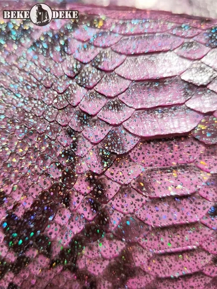 Soft Real Python Skin Material New Colorful Laser Piece Leather Craft DIY Accessory Fabric Genuine Leather Materials