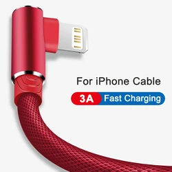 90 Degree USB Cable Fast Charging Data Cord For iPhone 11 12 13 14 Pro Max Xs X XR 6 6s 7 8 Plus SE iPad Origin Charger Wire 3m