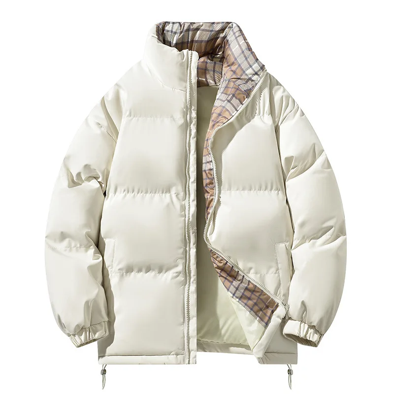 Winter Man Down Coat Plaid Patchwork Stand Collar Male Outerwear Thicken Cold-proof Long Sleeve Outdoor Casual Men Jacket