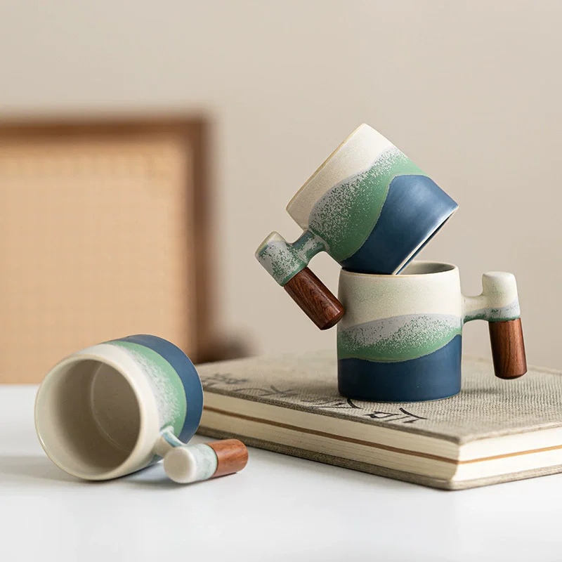 

1pcs Mini Creative Retro Heavy Coarse Clay Mug 70ml Ceramic Kiln Transmutation Tea Coffee Cup Wooden Bar