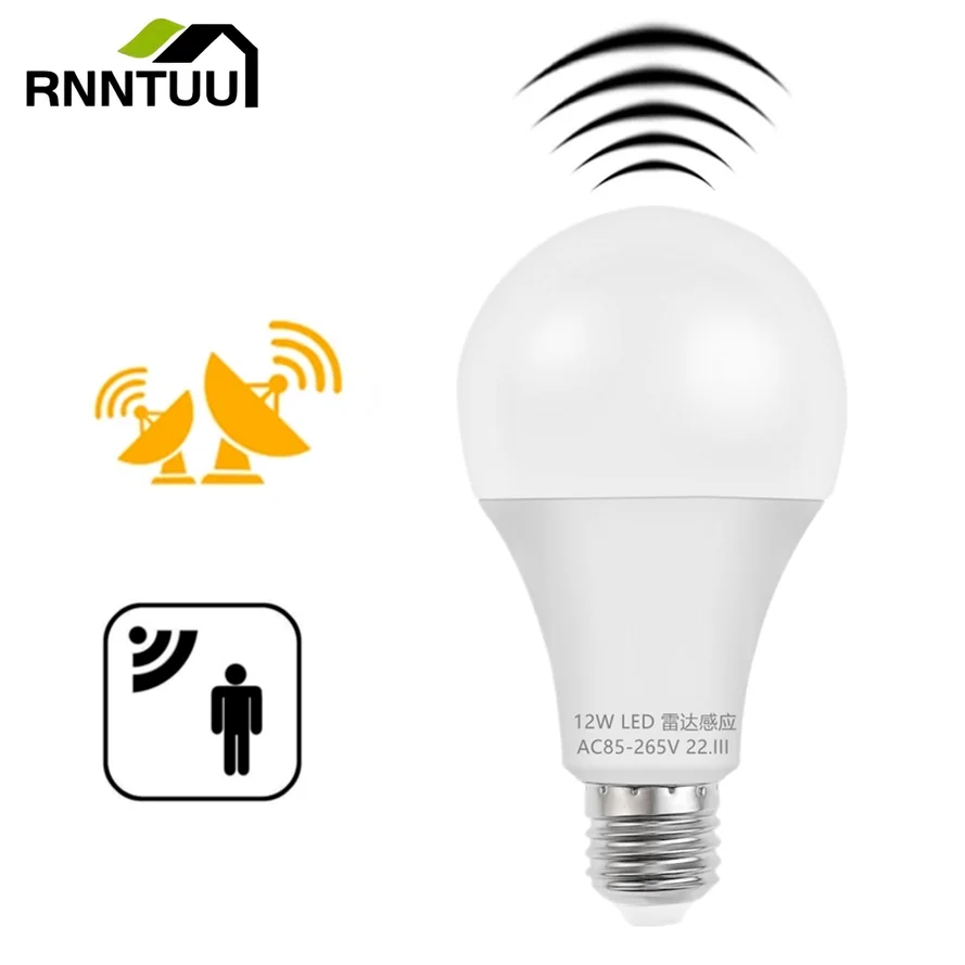 RnnTuu Microwave Radar Motion Sensor Light Bulb E27 LED Lamp Auto Smart Infrared Bulb Energy Saving Home Porch Stair Hallway