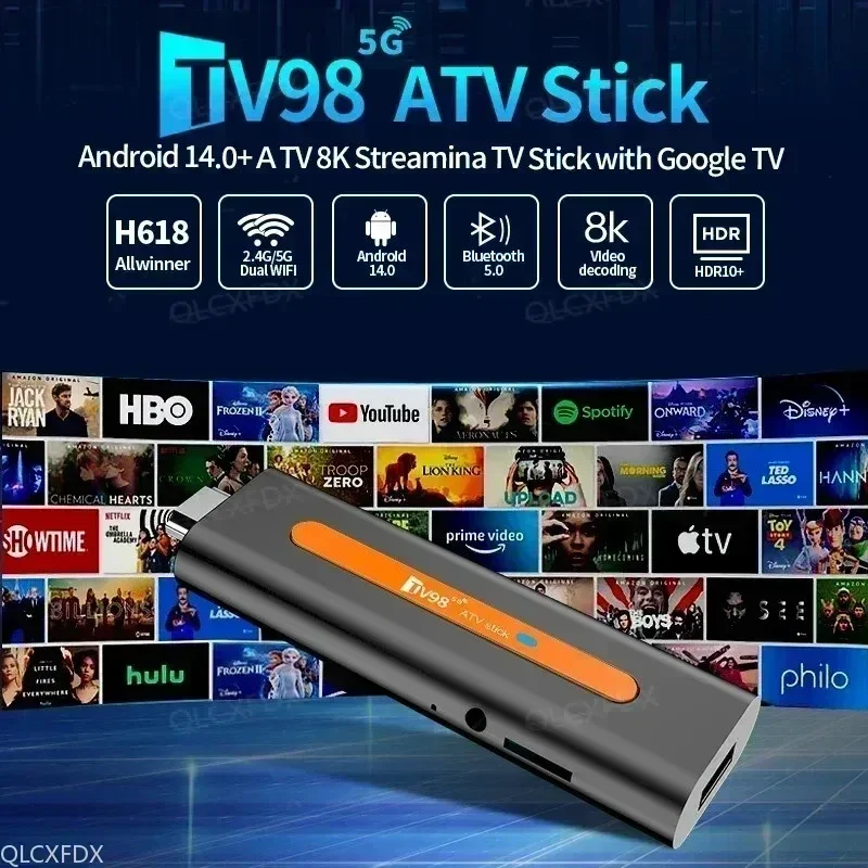 TV Stick Obsługa Android 14.0 Video 4K BT5.0 WiFi 6 Allwinner H618 8K ATV Smart Quad Core Cortex A53 Pilot głosowy Smart TV Box