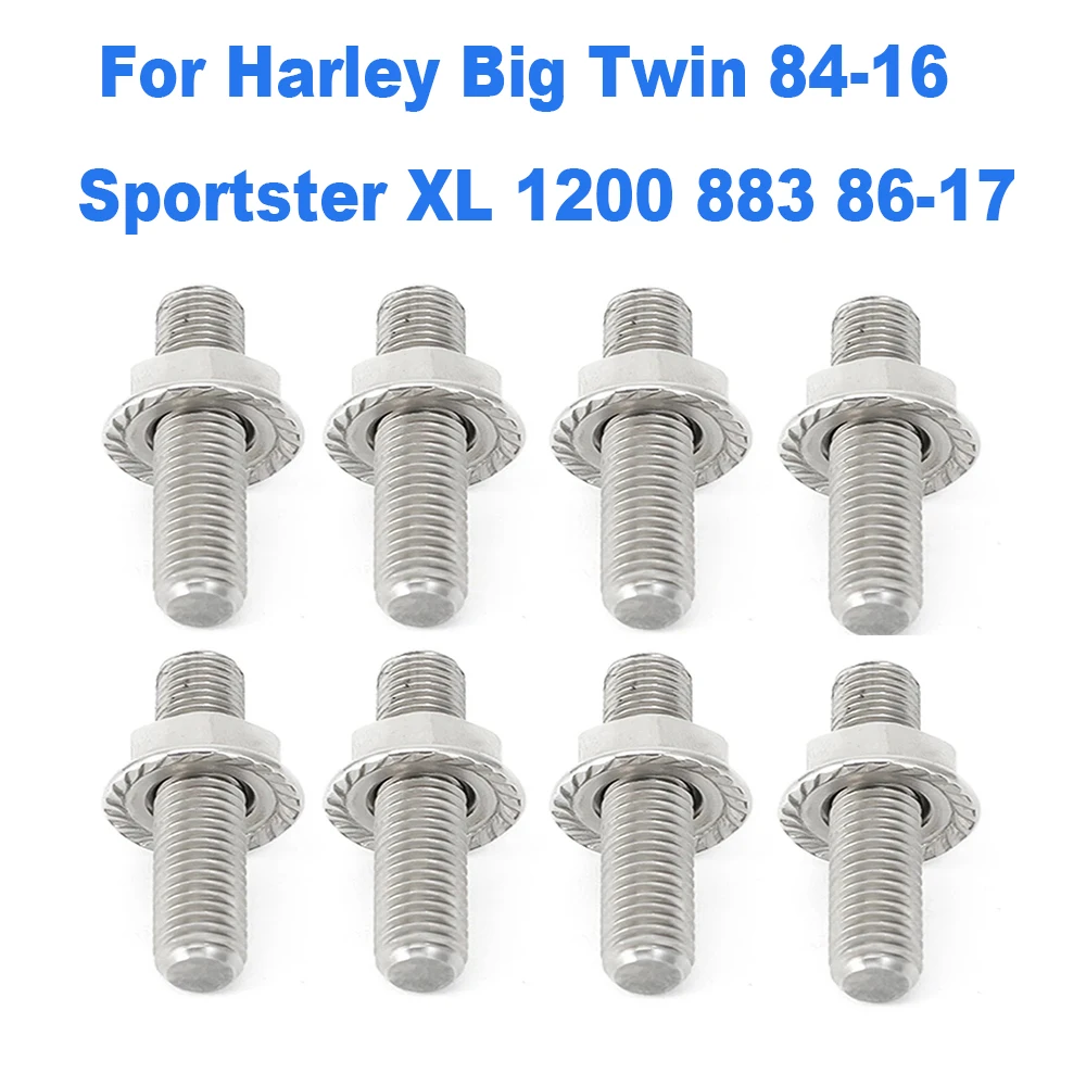 

4/8 Pcs For Big Twin 84-16 Sportster XL 1200 883 86-17 Exhaust Port Studs & Nuts Pipe Butt Screws Both-Ends Screw-In Bolt