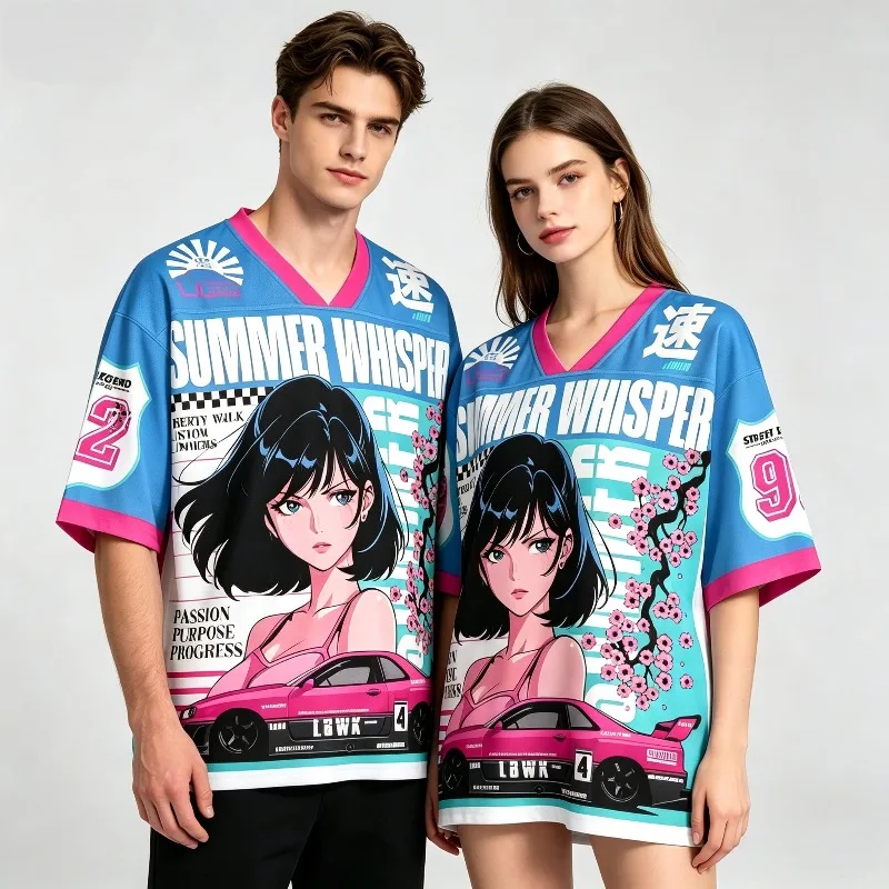 Japan Anime Racing Family Matching Baseball Jersey Parent Child Outfit Sports Car Print Mesh Short Sleeve T-shirts Trendy Tops