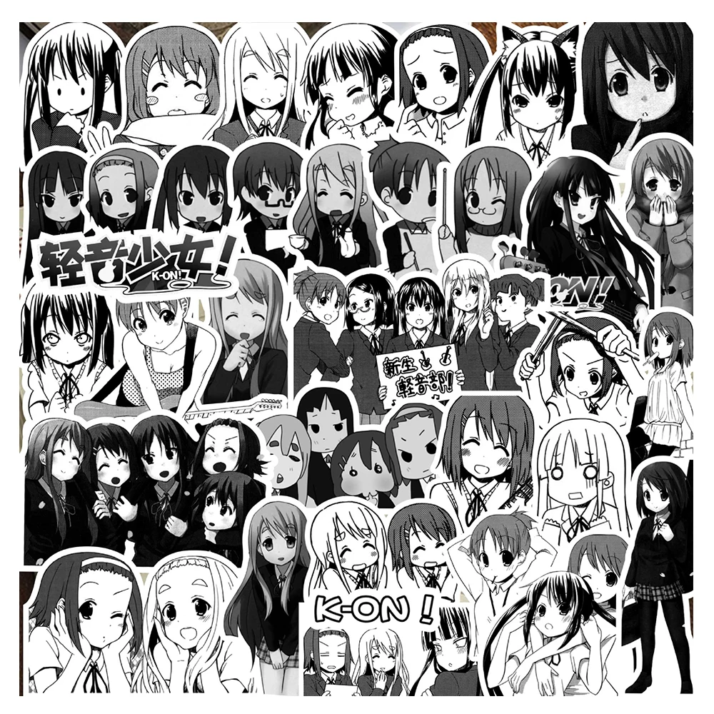 

10/30/73pcs Black White K-ON Anime Stickers Yui Mio Ritsu Decals Skateboard Laptop Phone Waterproof Sticker for Kid Classics Toy