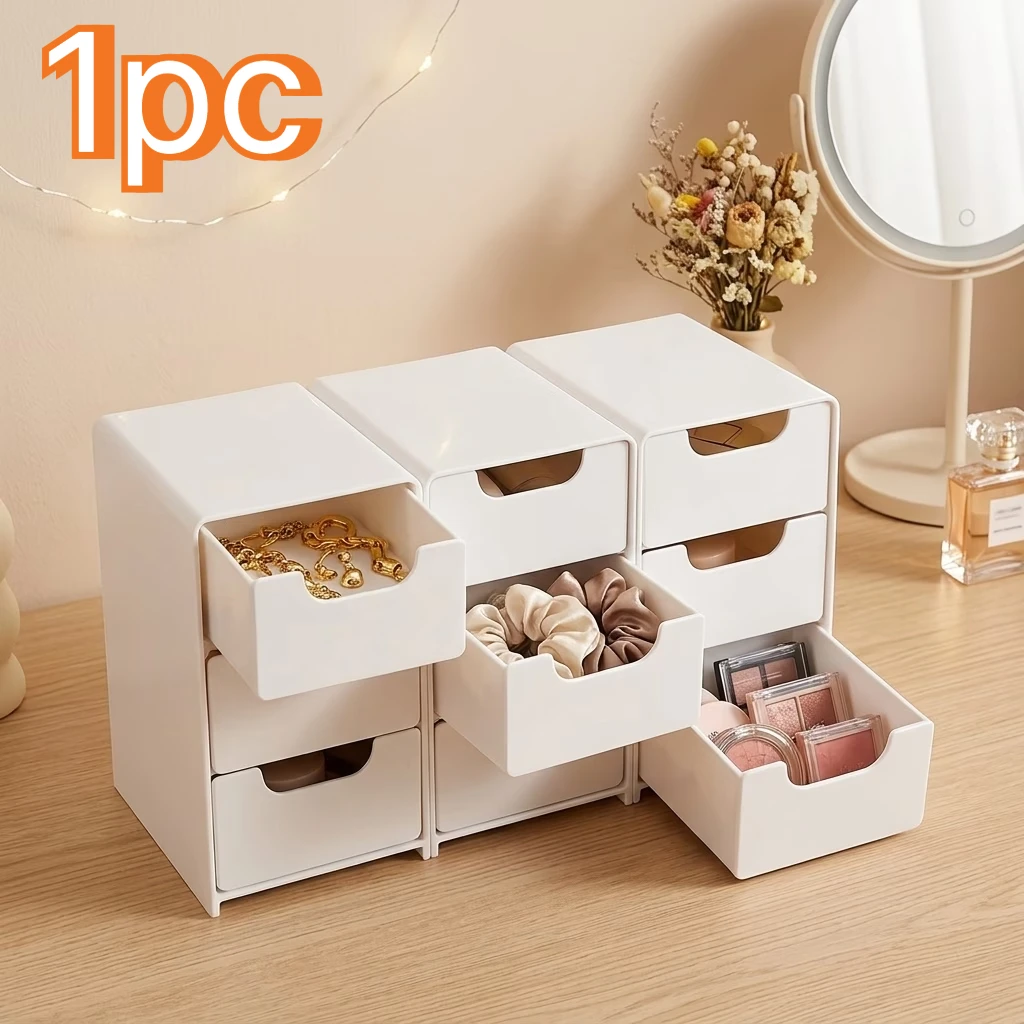 1pc 3-Tier Desktop Organizer with Drawers, Plastic Storage Box for Stationery/School/Office Supplies, Stationary Organizer
