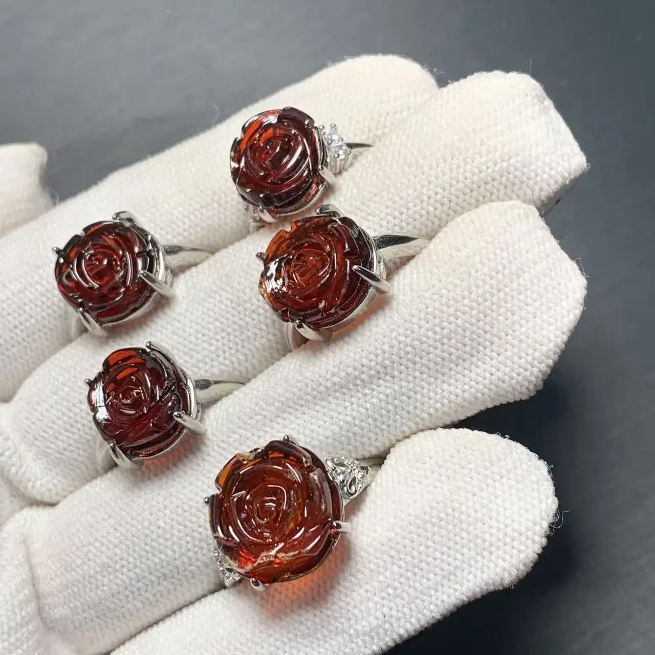 Natural Amber Ring Female Handmade Simple Three-Dimensional Accessories Gem Wholesale Jewelry Organic Gems