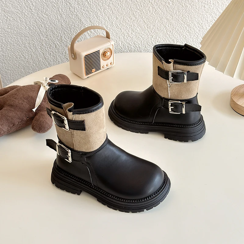 Girl Winter Boots Thick Bottom Black Brown Children Fashion Boots Warm Plush Kids Causal Cotton Boots School Versatile Non-slip