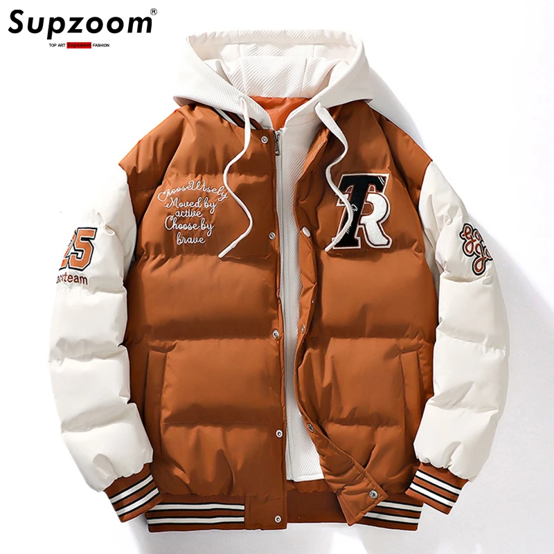 Supzoom nuovo arrivo ricamo Casual uomo inverno Trendy falso vestito di pane con cappuccio in due pezzi coppia giacche e cappotti imbottiti in cotone