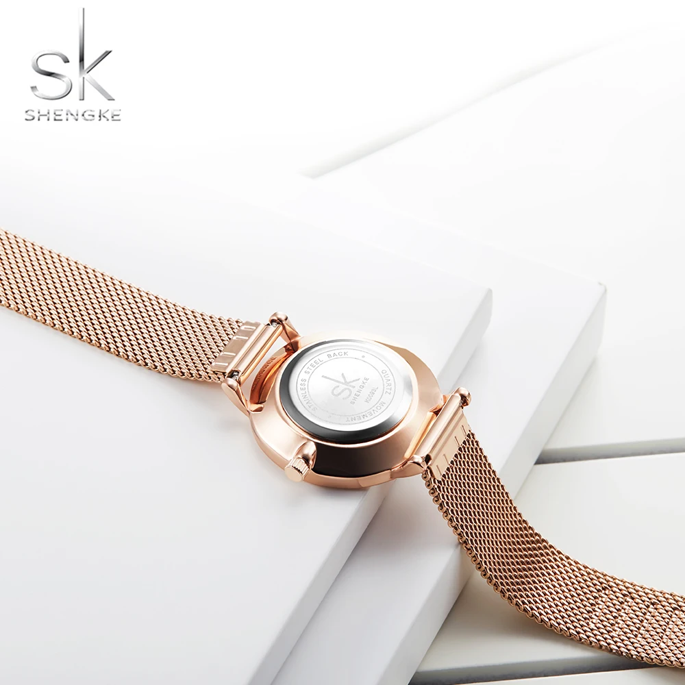 Shengke Neue Kreative Frauen Uhren Luxus Rosegold Quarz Damen Uhren Relogio Feminino Mesh Band Armbanduhren Reloj Mujer