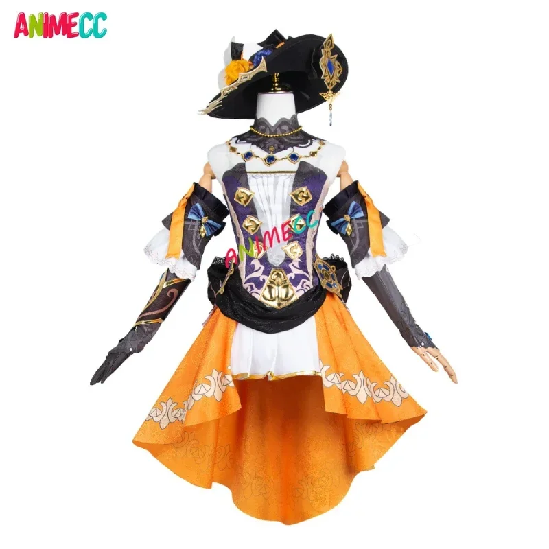 ANIMECC Navia Cosplay Genshin Impact Cos Costume with Hat Wig Fontaine Steampunk Dress Halloween Party Outfits for Women Girls