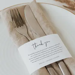 Custom Wedding Paper Napkin Ring Party Table Decor Menu Cards Place Settings Napkin Wrap Thankful for You Dinner Reception Menu