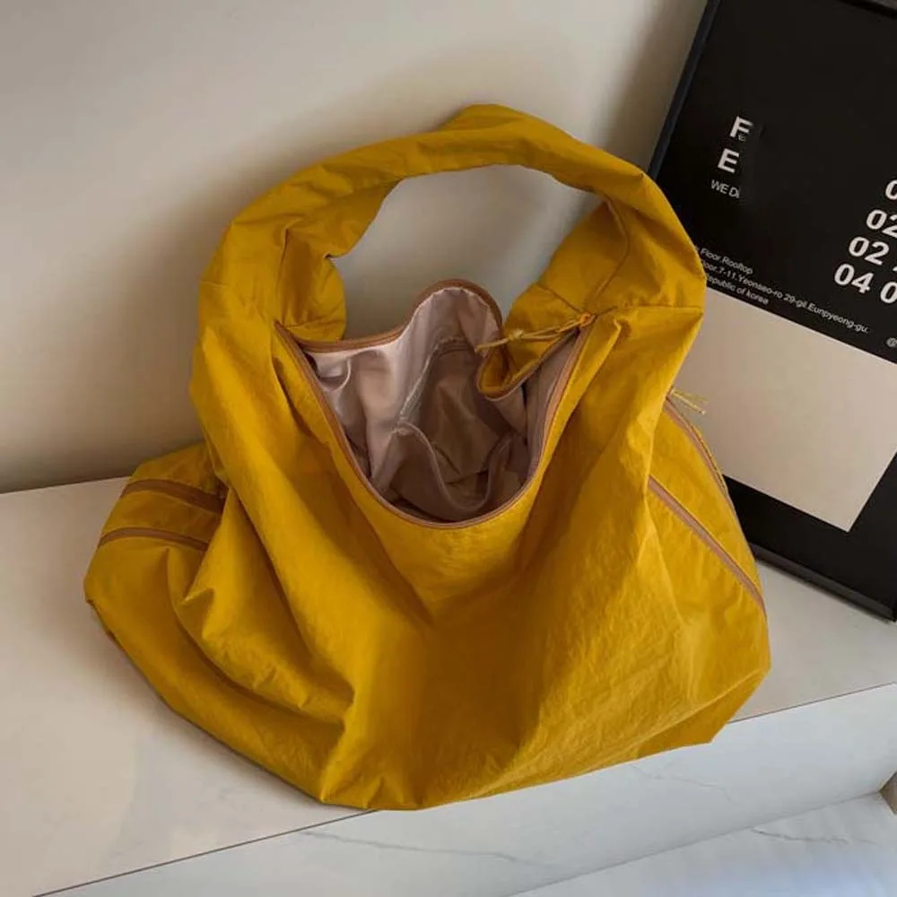 

Casual Nylon Shoulder Bag Double Zipper Design Multi-Pocket Versatile Commuting Handbag Japanese Style Polyester