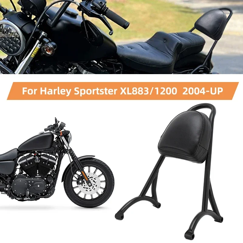 Black Motorcycle Accessories Sissy Bar Rear Passenger Backrest With Cushion Pad For Harley Sportster XL883 1200 X48 2004-UP