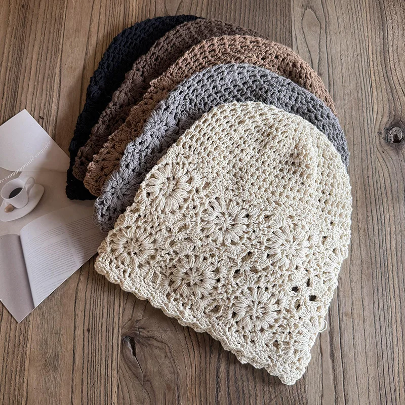النمط الياباني لاسي متماسكة قبعة المرأة اليدوية الكروشيه البوهيمي الرجعية رقيقة قبعة قبعة لربيع الخريف ​