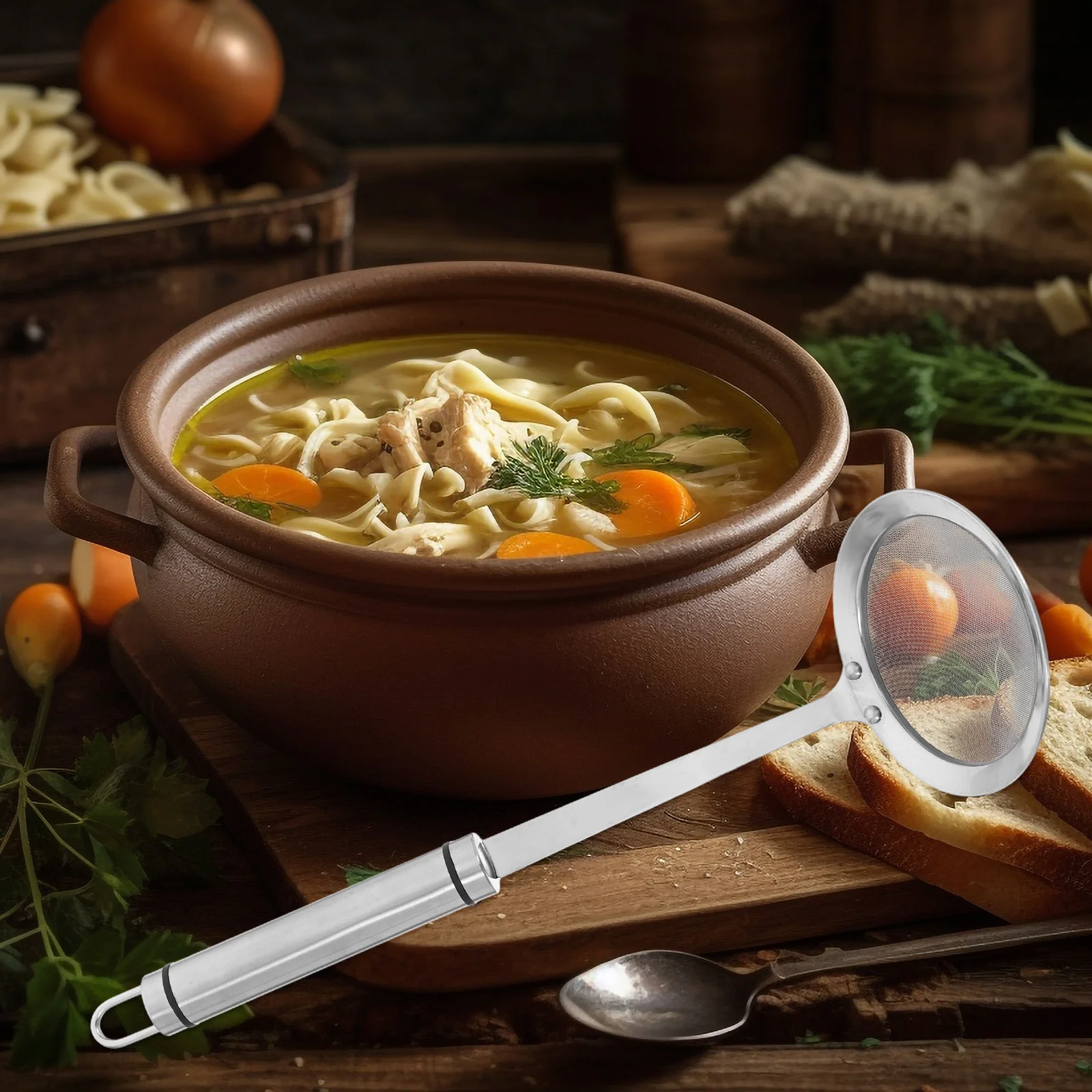 

Stainless Steel Oil Filter Spoon Fine Mesh Strainer with Handle Tablespoon Silver
