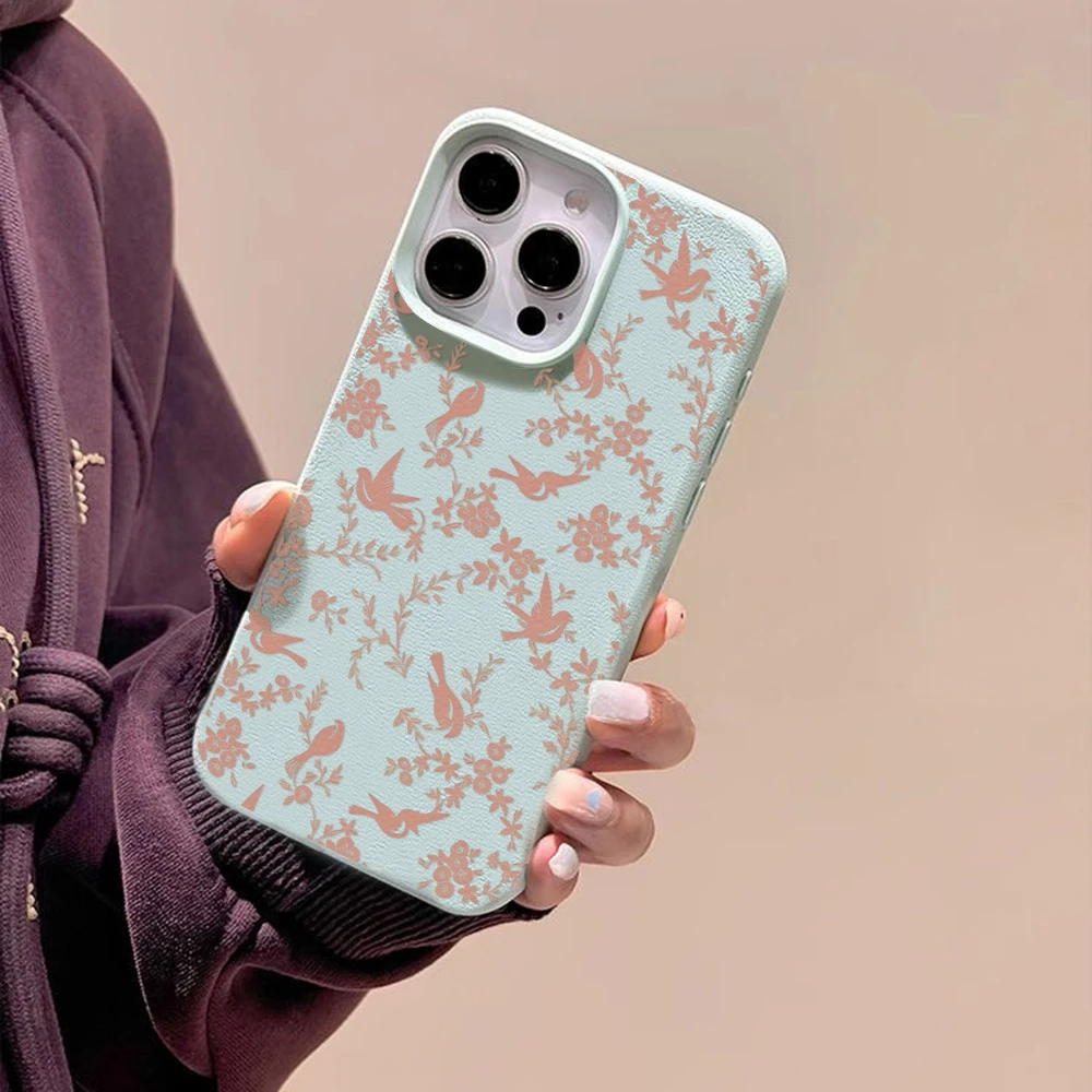 Phone Case For iPhone 17 Air 16 15 14 13 12 18 Pro Max 11 Cute Vintage Floral Bird Lichee Pattern Shockproof Bumper Back Cover view 6