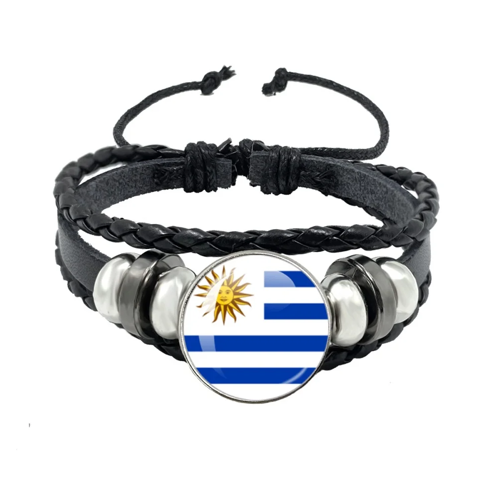 National Flag Bracelet Senegal French Norway Algeria Austria Portuguese Woven Multi-layer Black Leather Bracelet Jewelry Gift view 5