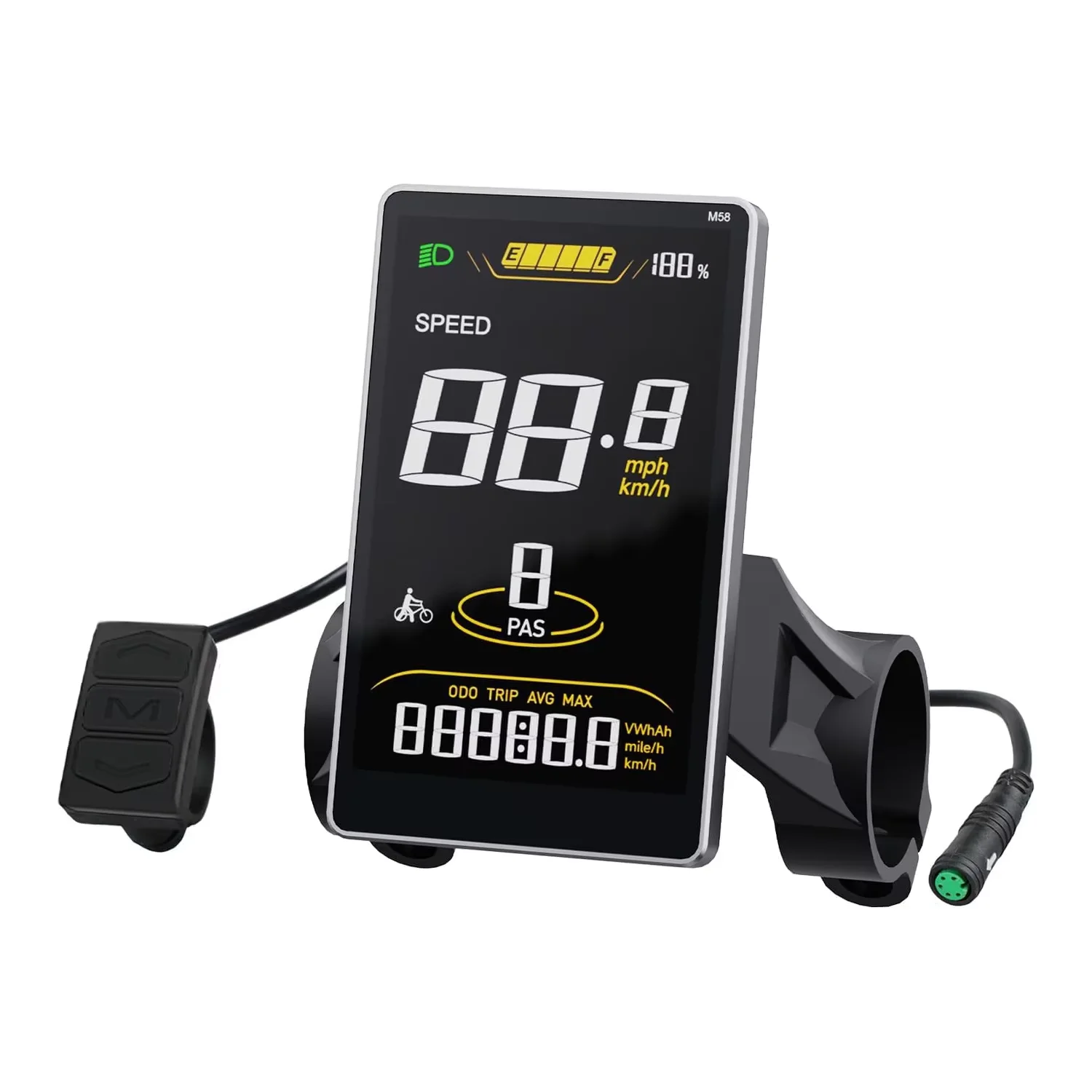 Écran de vélo électrique SW2-M58 pour BAFANG BBS01 BBS02 BBSHD UART moteur 3.8 "écran LCD 9PAS compteur de vélo électrique étanche 5 broches femelle