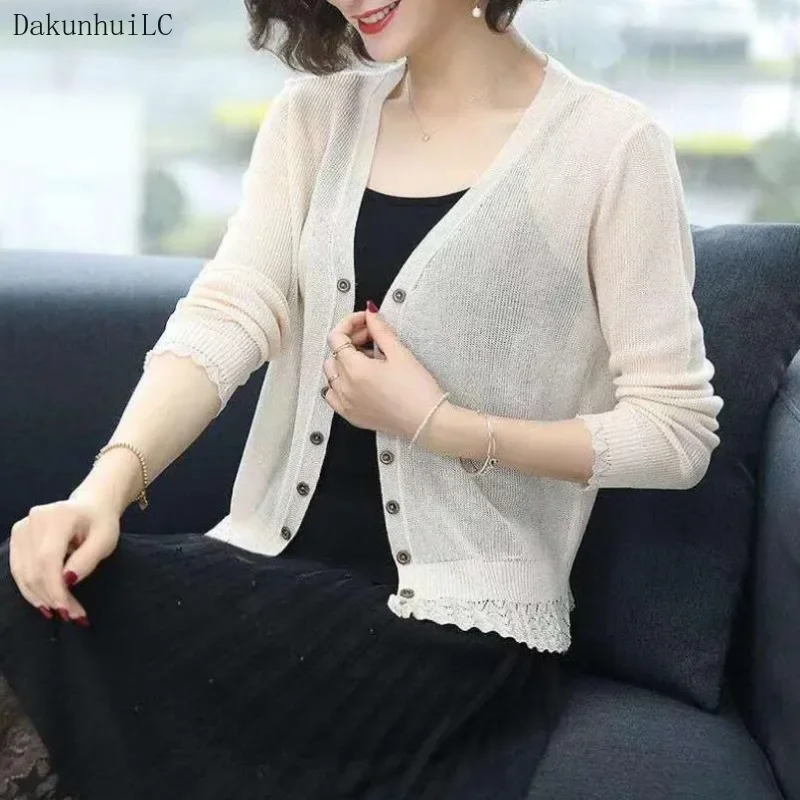 New 2023 Autumn Summer Cardigan Women Hollow Out Shawl Knitted Sweater Female Cardigans Women Thin Jacket Coat Ladies Tops