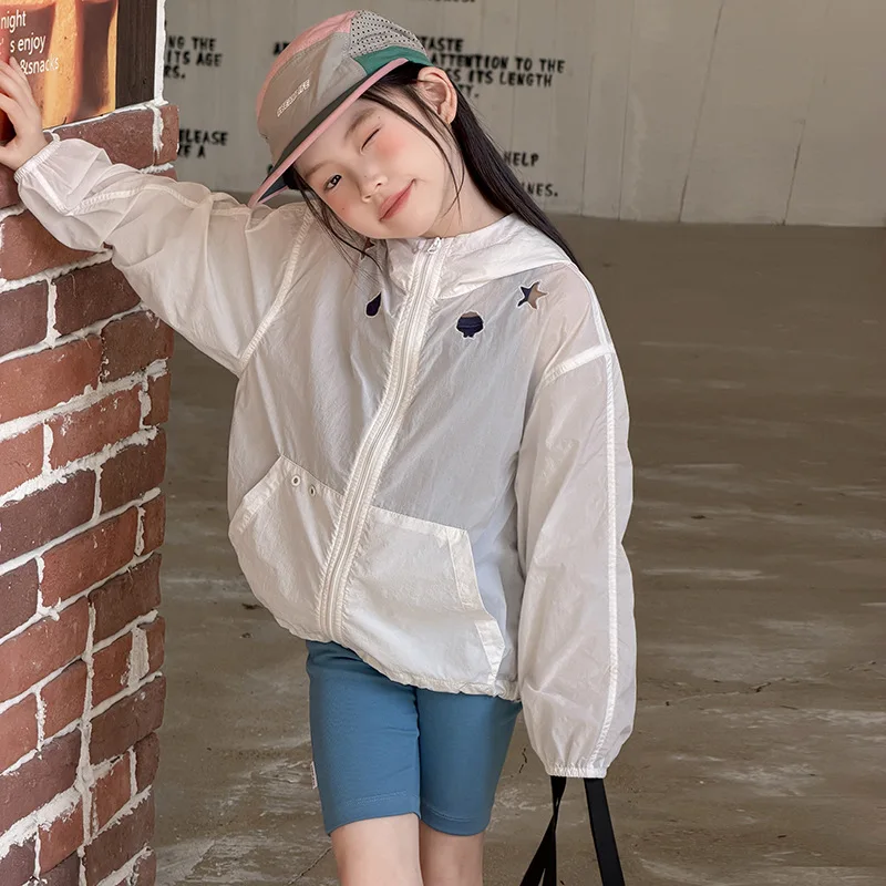 Girls Outdoor Lightweight UPF50+ Sun Protection Clothing Hollowed Out Fresh Protective Skin Jacket