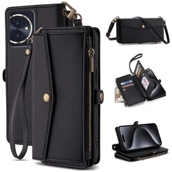 Leather Wallet Cards Lanyard Case For Honor View 10 20 V10 V20 V30 V40 Pro 100 90 Smart GT Pro Lite Magic 3 4 5 6 Phone Cover