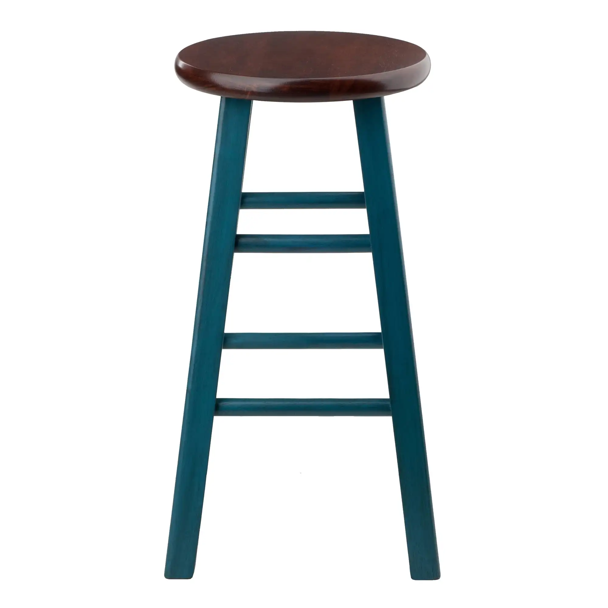 24" Counter Height Stool Kitchen Backless Rustic Teal & Walnut Finish Wood Bar Chair