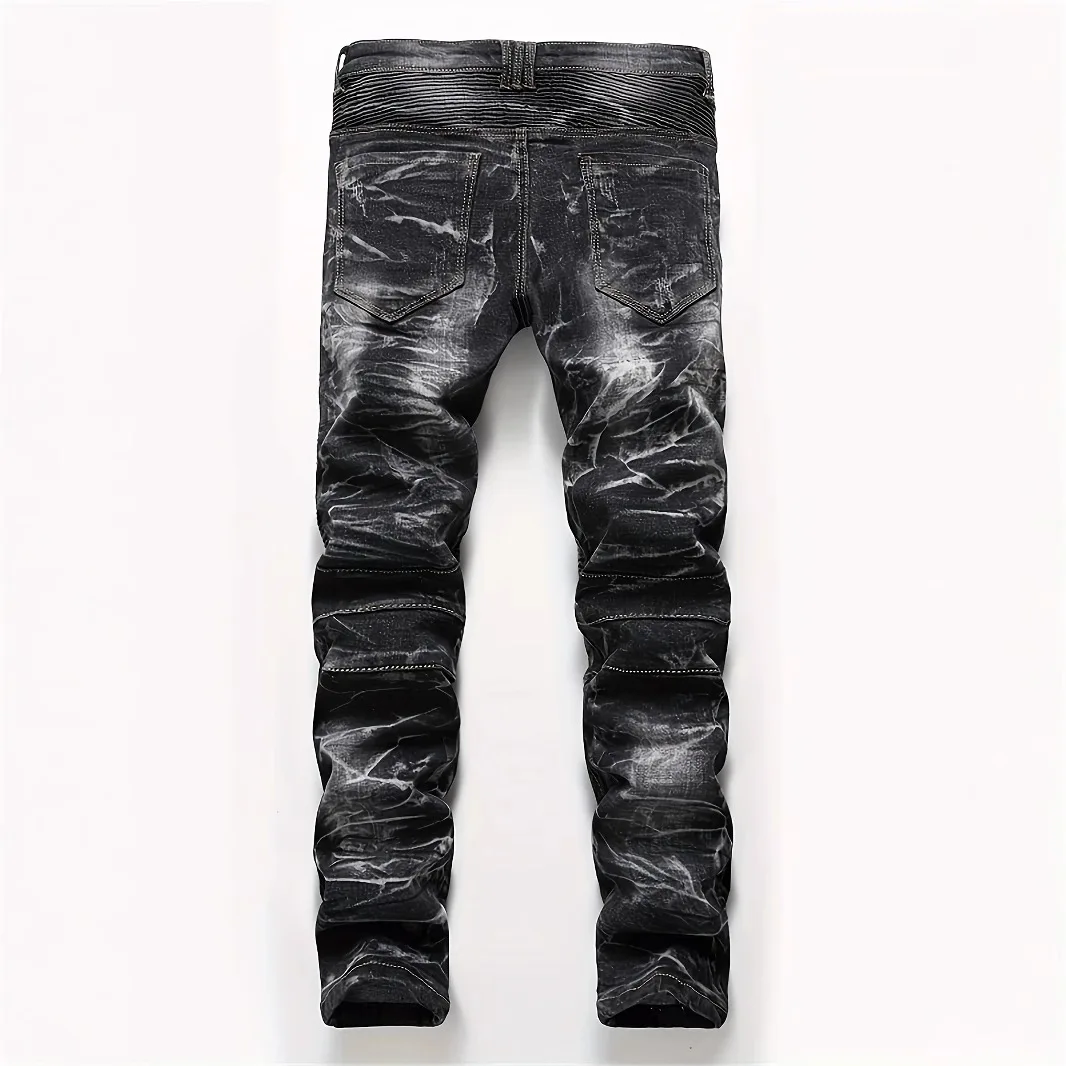 Jeans Men's Nostalgic Personality Pants Trendy New Ripped Patch Jeans