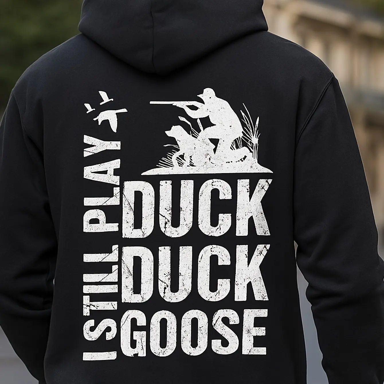 

I still play duck print men's hoodie loose version, classic crew neck with kangaroo pocket and drawstring