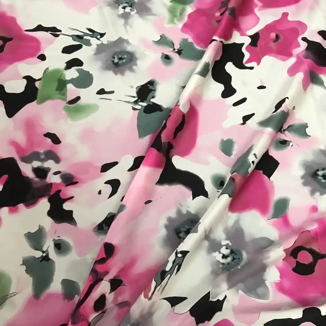 

1 meter 95% Mulberry Silk 5% Spandex 20 momme Charmeuse Silk Fabric Dark Pink Floral Printed 114m 44" wide by the yard XX101