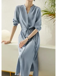 23MM Elastic Heavy Crepe Silk Dress 2024 Summer New Women's Silk High Waist Slim Shirt Dress Mulberry Silk Summer Dress