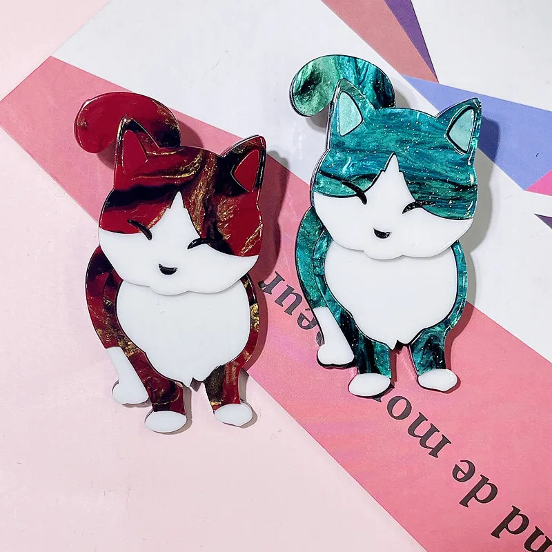 Cartoon Cute Tricolor Cat Animal Brooch Pins Fashion Acrylic Metal Personality Brooches for Women Clothing Accessories