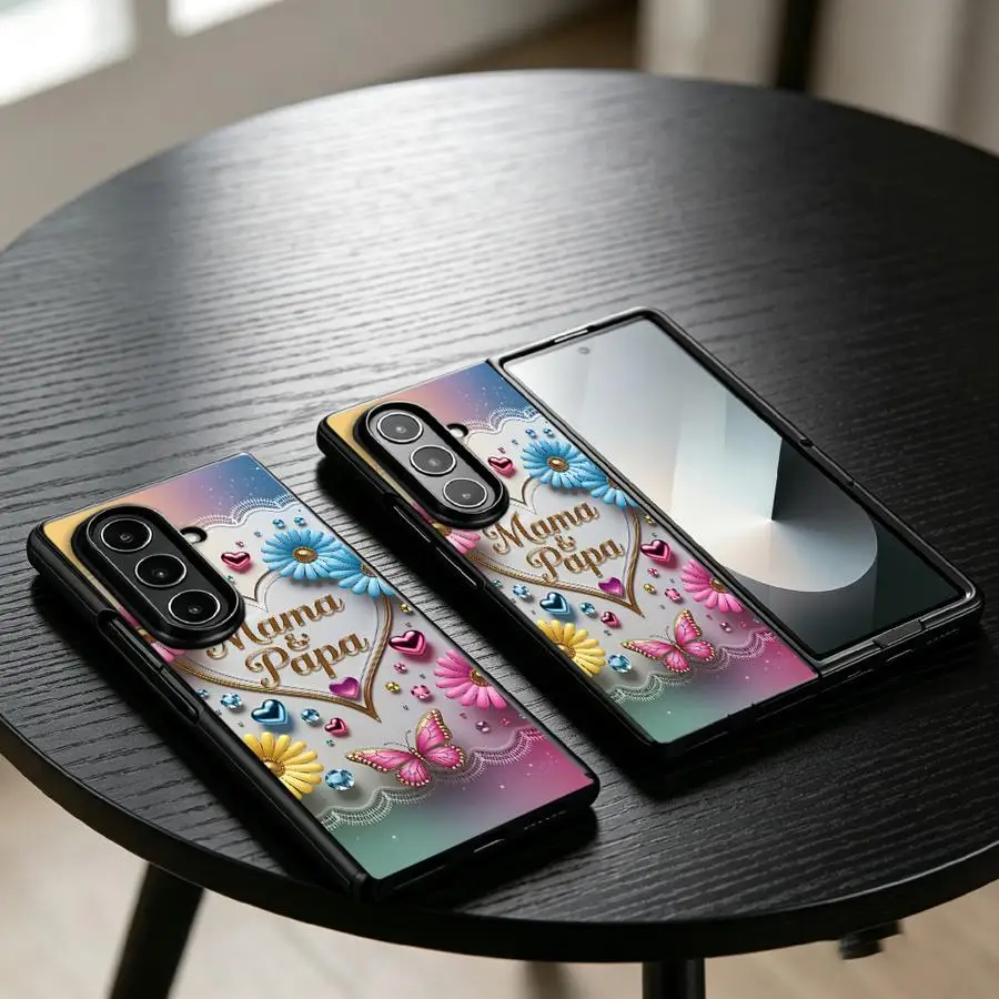 Cartoon Flower Letter Mom Dad Case for Samsung Galaxy Z Fold 8 ZFold3 ZFold7 ZFold6 Z Fold 7 6 5 4 3 ZFold4 ZFold5 Back Phone