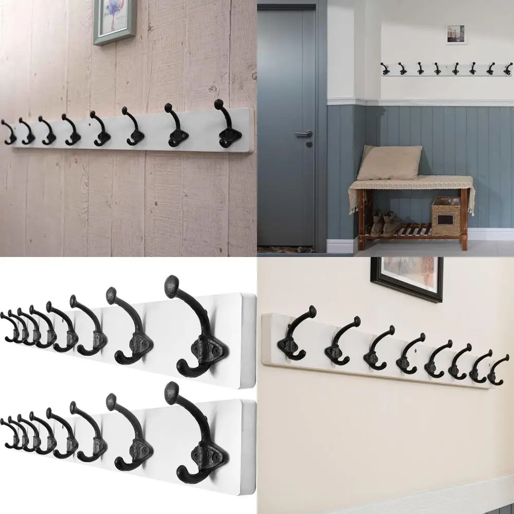 

Настенная вешалка для одежды из чугуна на 8 крючков, усиленная, 90 см, черно-белая, 2 шт.