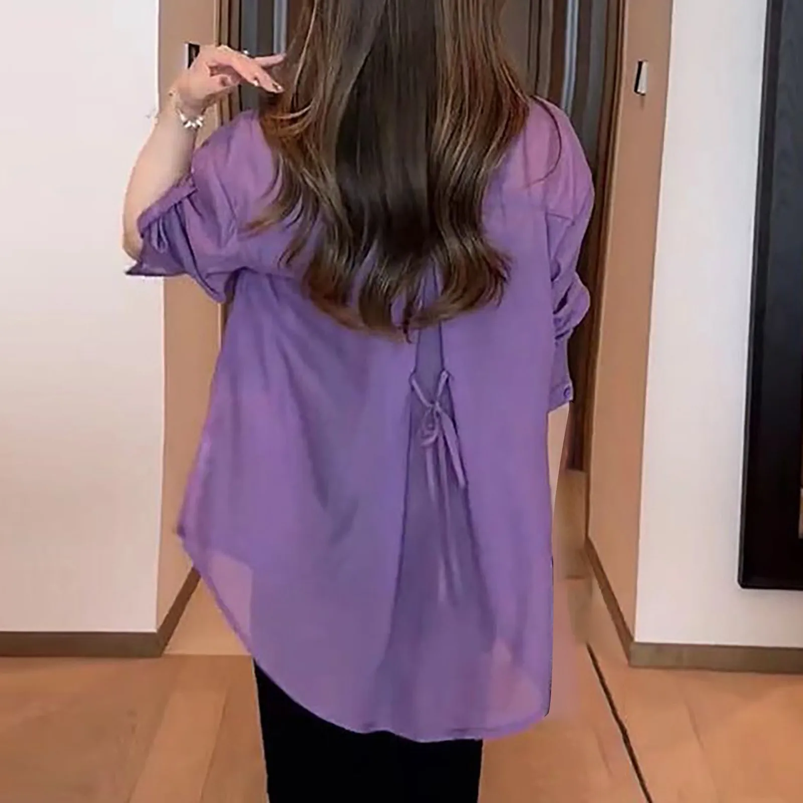 Women's Spring/Summer Solid Color Long Sleeved Shirt Chiffon Thin Shirt Long Sleeve T Shirt Women for Running