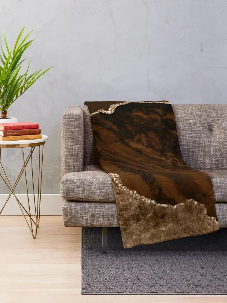 Abstract Brown & Gold Modern Geode Agate Design Throw Blanket for winter Beautifuls Blankets