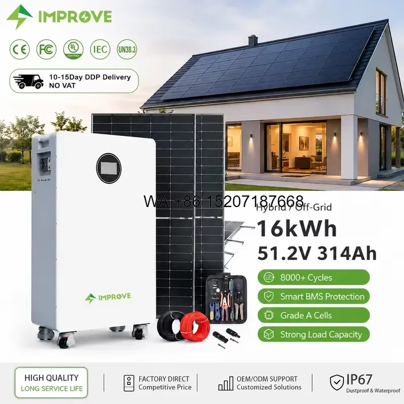 Wmwmnu 16kWh 51.2V 314Ah LiFePO4 Battery Pack 8000 Cycles IP65 CAN BMS for Commercial Industrial Solar Hybrid Grid OEM