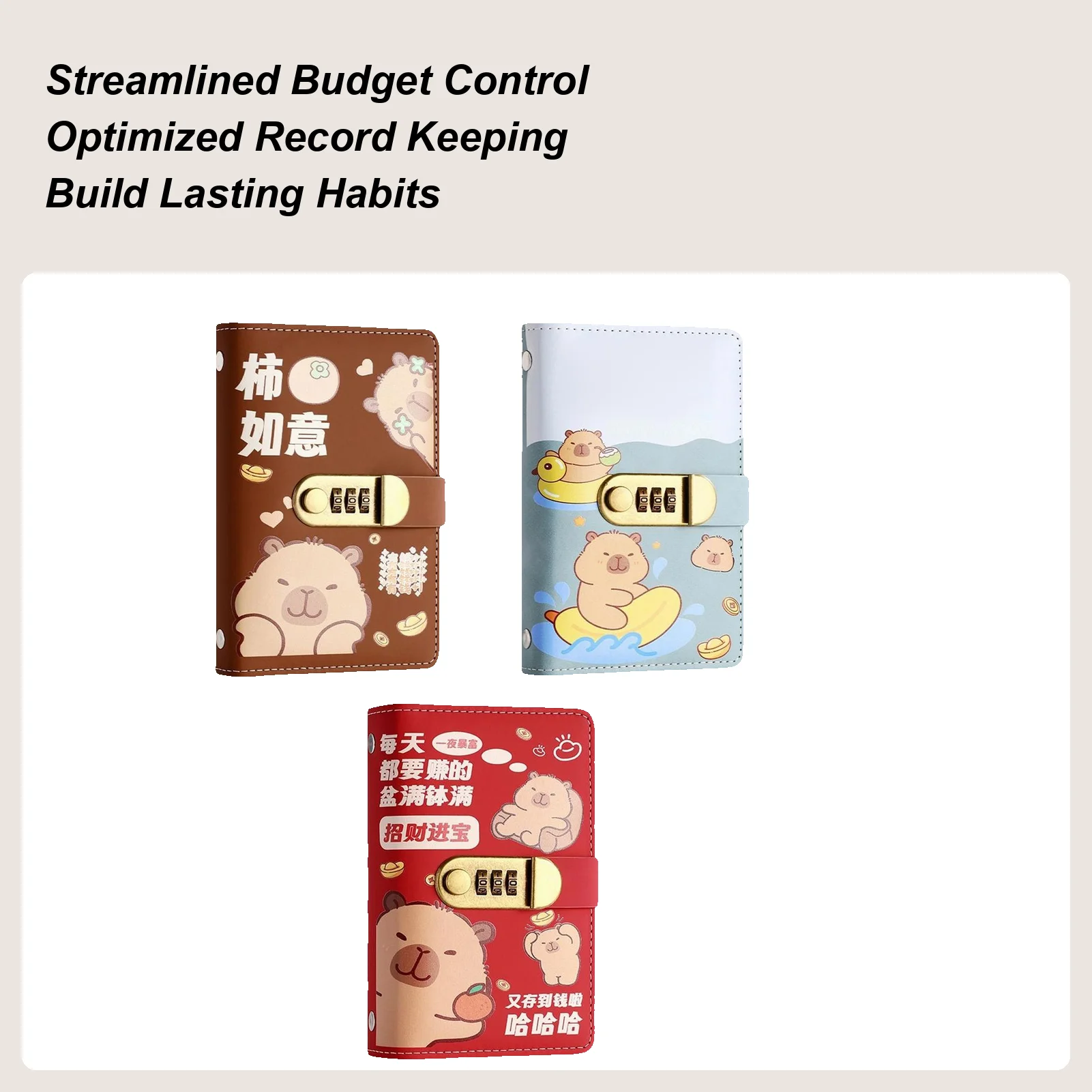 

Блокнот-органайзер для хранения денег с замком, 100 запираемых конвертов, для экономии, с изображением капибары, для хранения банкнот