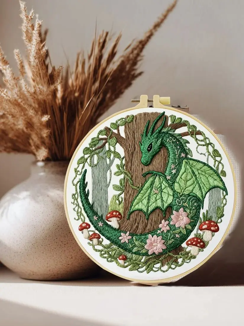 1 Stück 20X20CM/15X15CM Grüner Drache Stickerei Starter-Kit DIY Kreuzstich Nähkunst als Geschenk – Detail 1