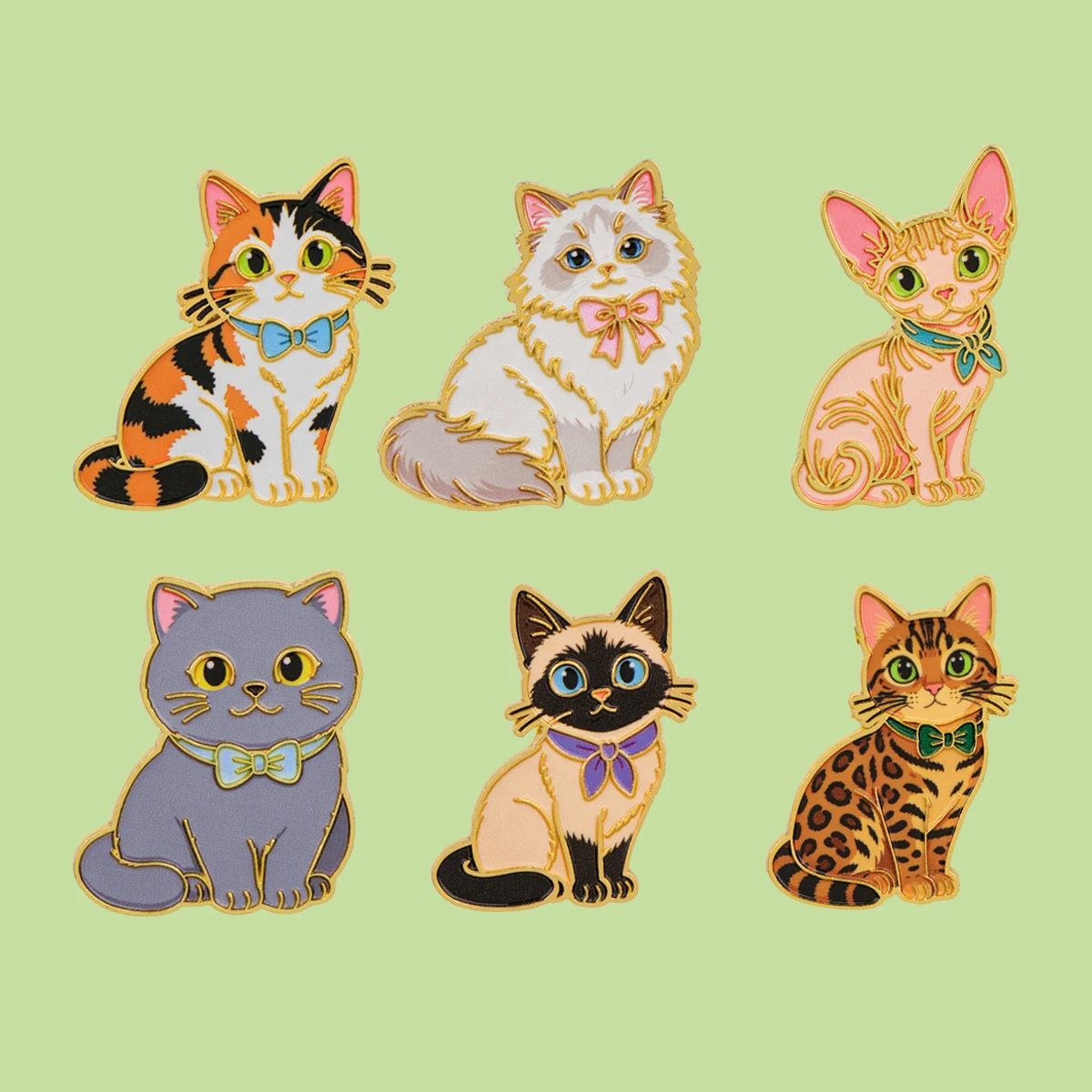 6er-Set Niedliche Katzen-Emaille-Pins, Cartoon-Schleifen-Tierbroschen, Reversnadeln, Aktentaschen- und Rucksack-Accessoires, Dekoration, Schmuckgeschenke